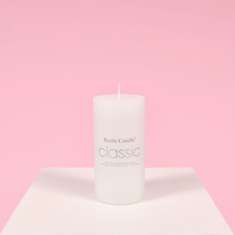 Wax Pillar Candle - White (7.5x15cm), with label