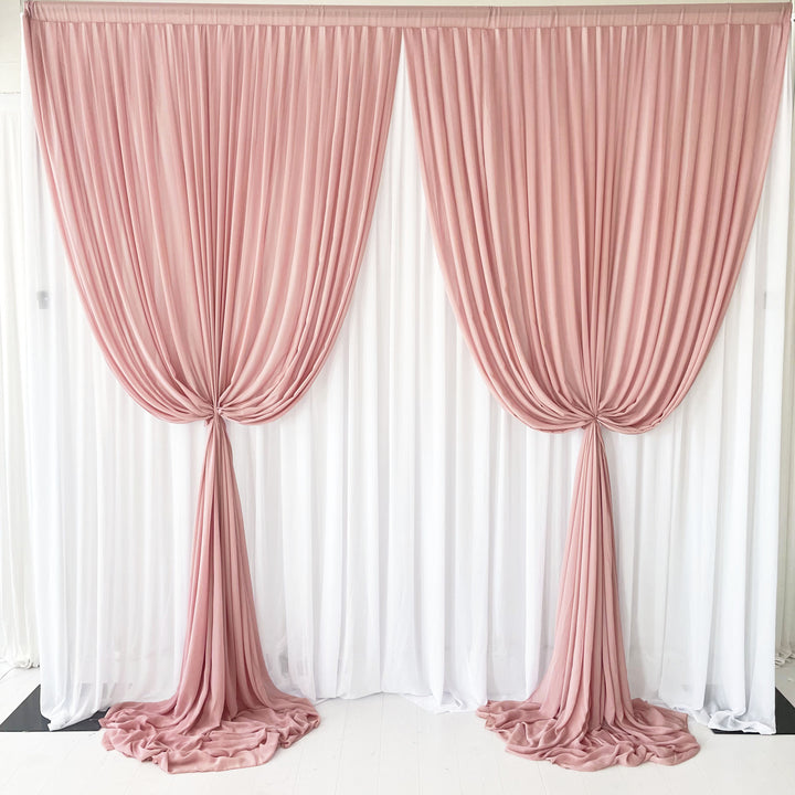 Chiffon Layered Backdrop Curtain 3mx3m - Blush & White, front layers tied up