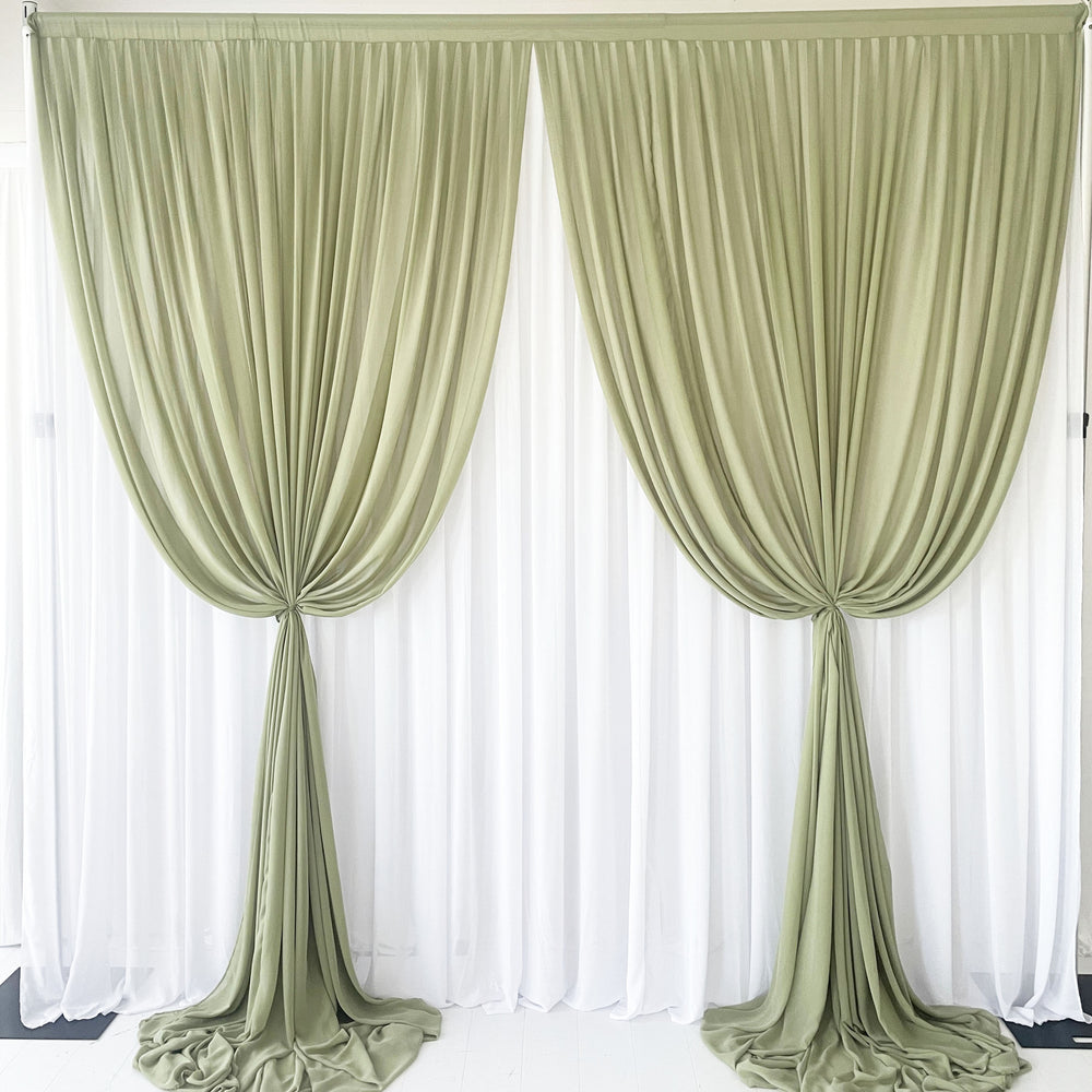 Chiffon Layered Backdrop Curtain 3mx3m - Sage & White, front layers tied up