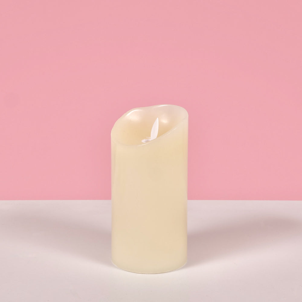 LED Flameless Flickering Wax Pillar Candle - Ivory (7.5x15cm)