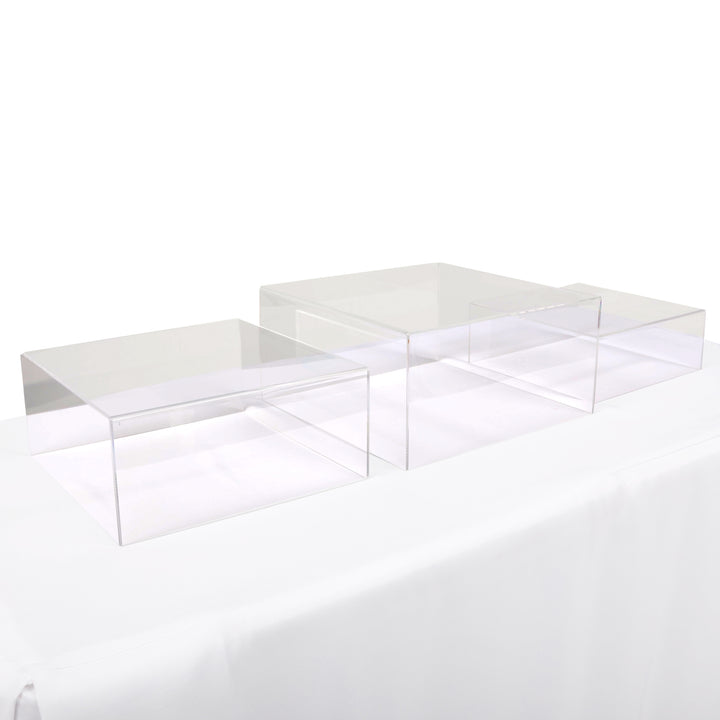 Acrylic Cube Table Riser Set - Clear (3pc) on table