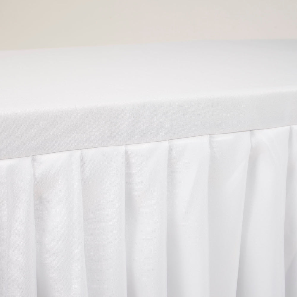 White Fitted Tablecloth with Pleated Table Skirting for 6ft Trestle Tables Close Up