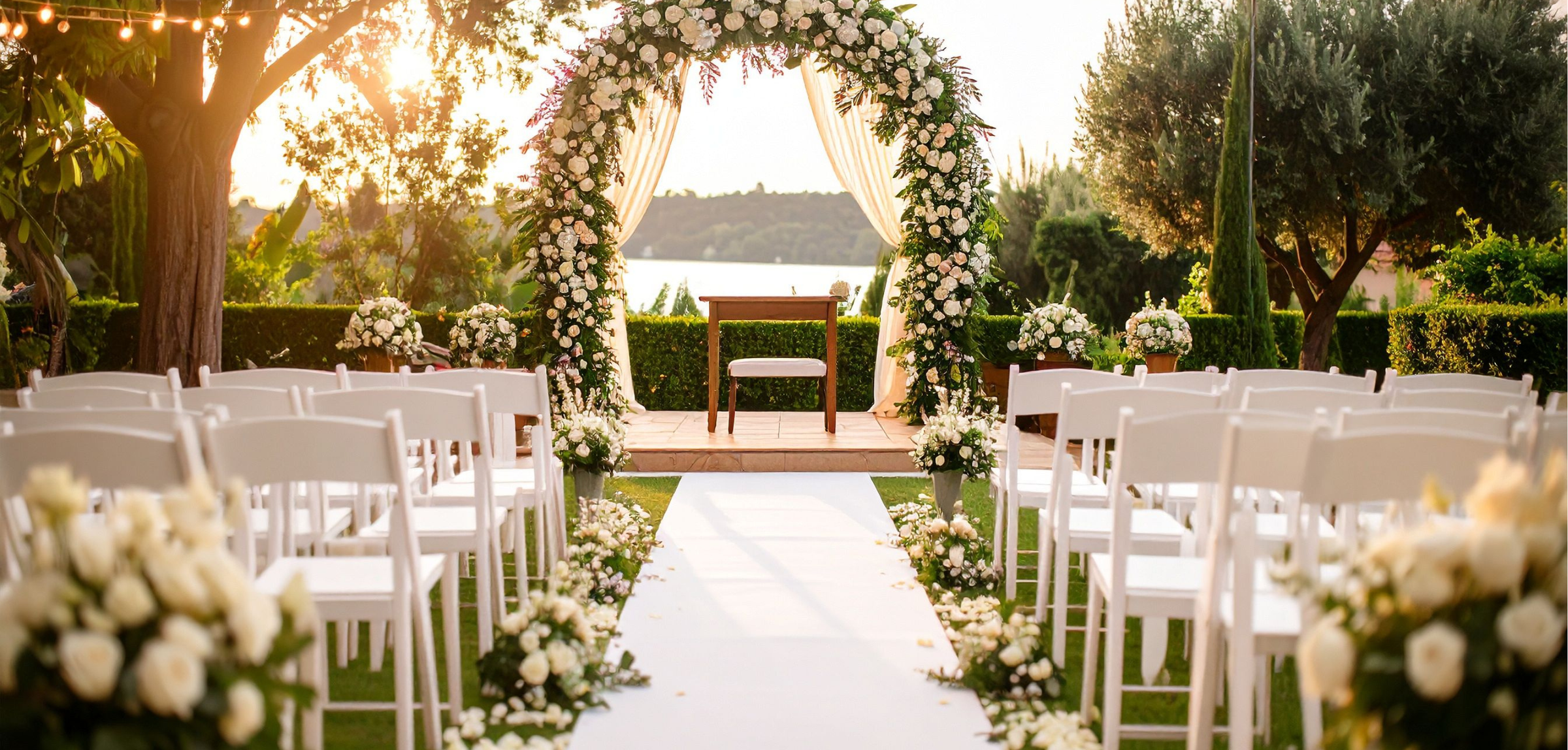 Tulle and Clear String Bead Wedding Arbour