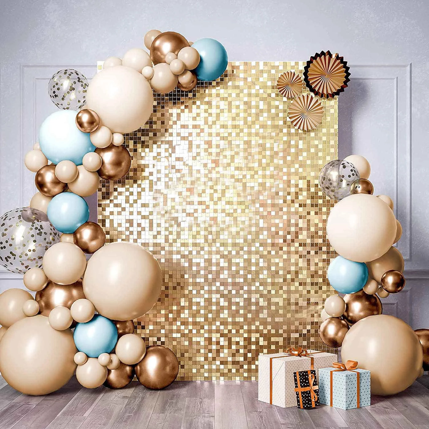 Gold Sequin Shimmer Wall with balloon garland