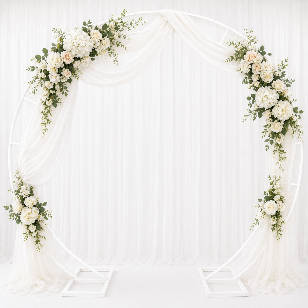 Wide Round Wedding Stand Arch Decoration Frame - White (2.2m x 2.4m) ambiance