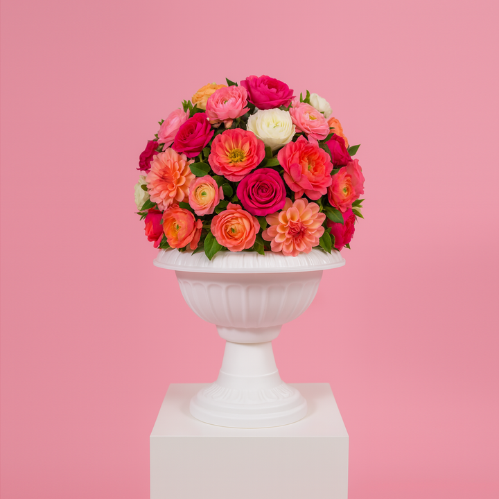 Vintage Urn Centrepiece Vase  (26cmH) with flower ball arrangement 1