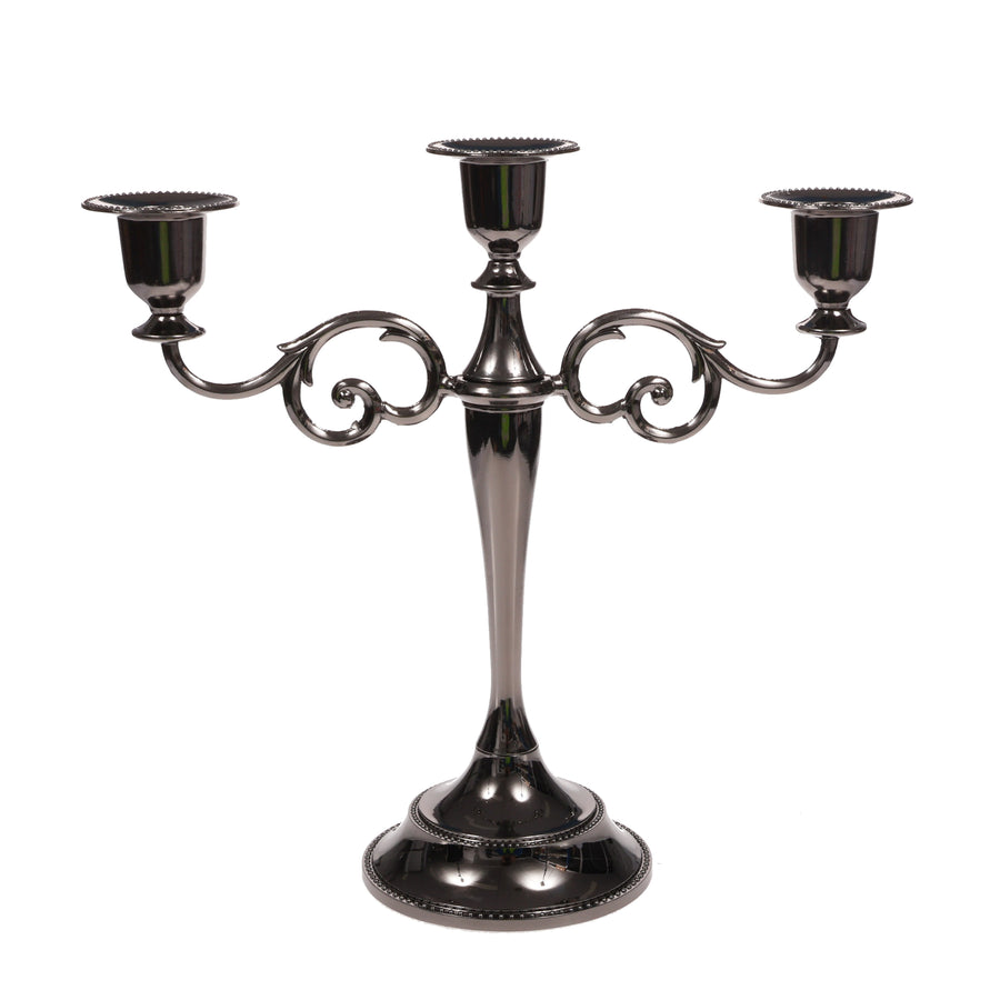 3 Arm Antique Candelabra - Black Silver (26cm) Front View