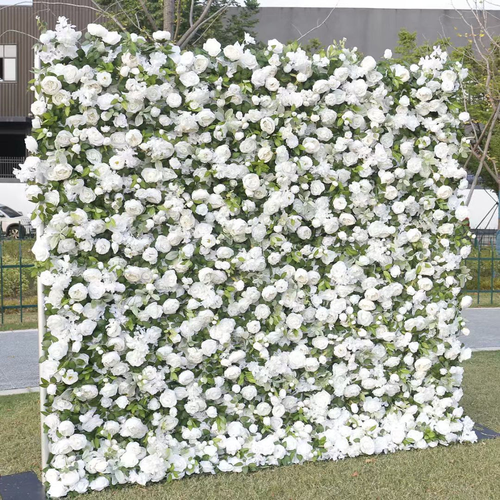3D Flower Wall Backdrop Curtain - White (3x3m ROLL UP) side view 1