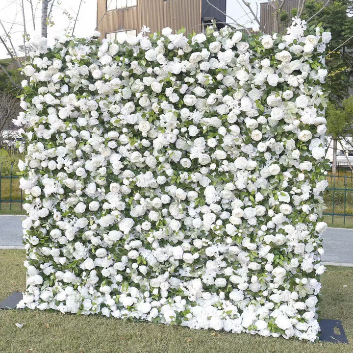3D Flower Wall Backdrop Curtain - White (3x3m ROLL UP) side view 2