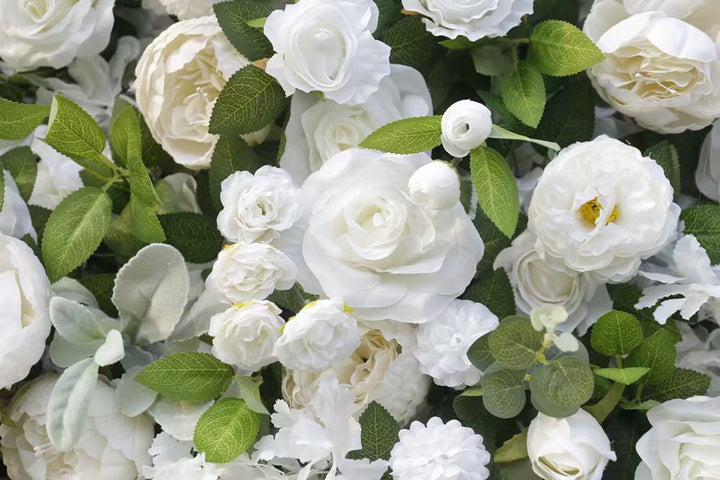 3D Flower Wall Backdrop Curtain - White (3x3m ROLL UP) close up detail 3