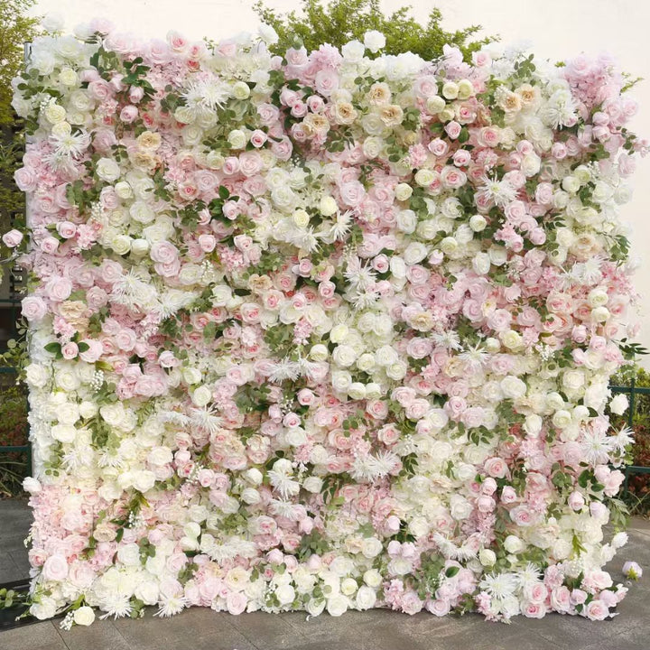 3D Flower Wall Backdrop Curtain - White & Pink (3x3m ROLL UP)