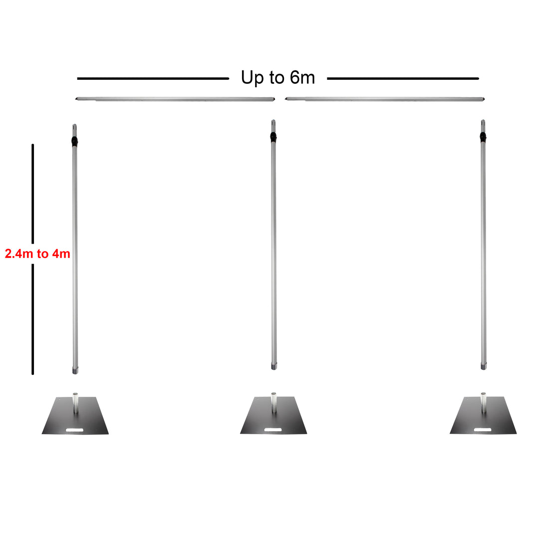 Backdrop Stand Set for 4m Tall x 6m Wide Backdrop (Pipe and Drape)