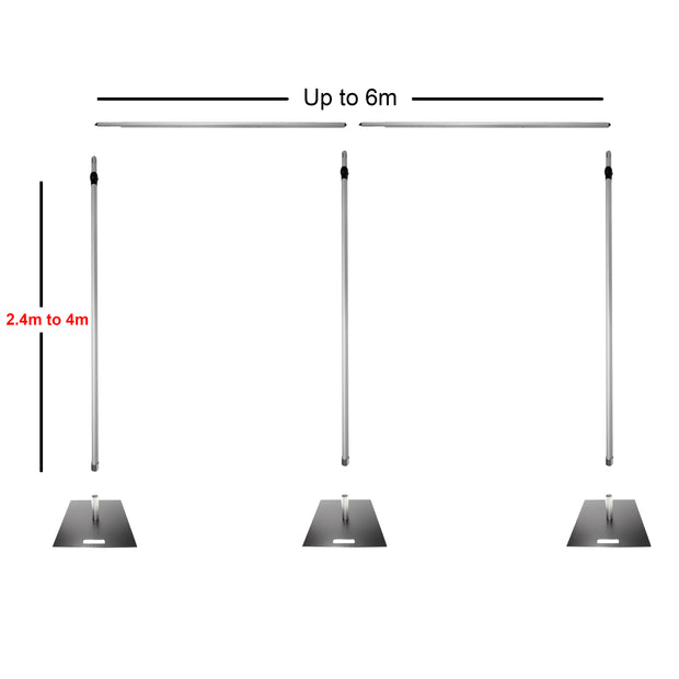 Backdrop Stand Set for 4m Tall x 6m Wide Backdrop (Pipe and Drape)