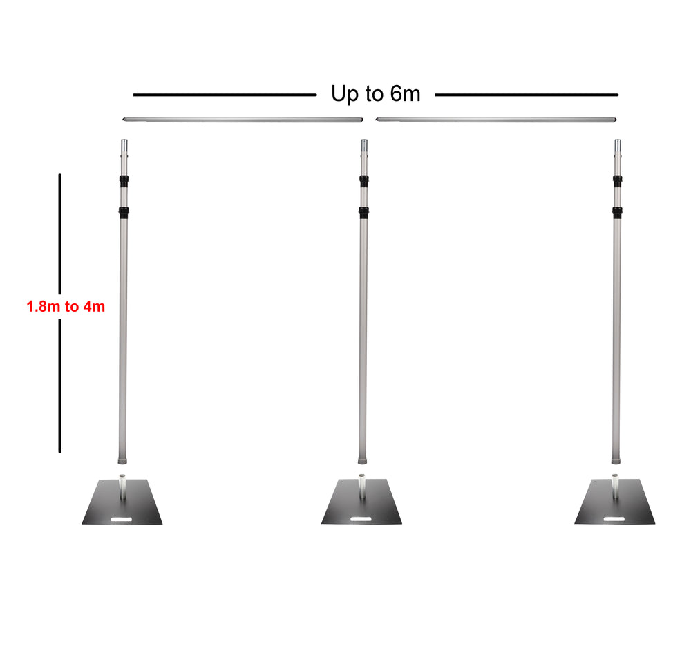 Backdrop Stand Set - Pipe and Drape (6m Wide x 4m High) with dimensions