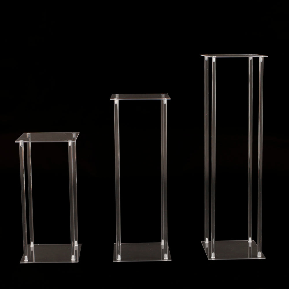 Clear Acrylic Plinth 60cm, 80cm and 100cm together
