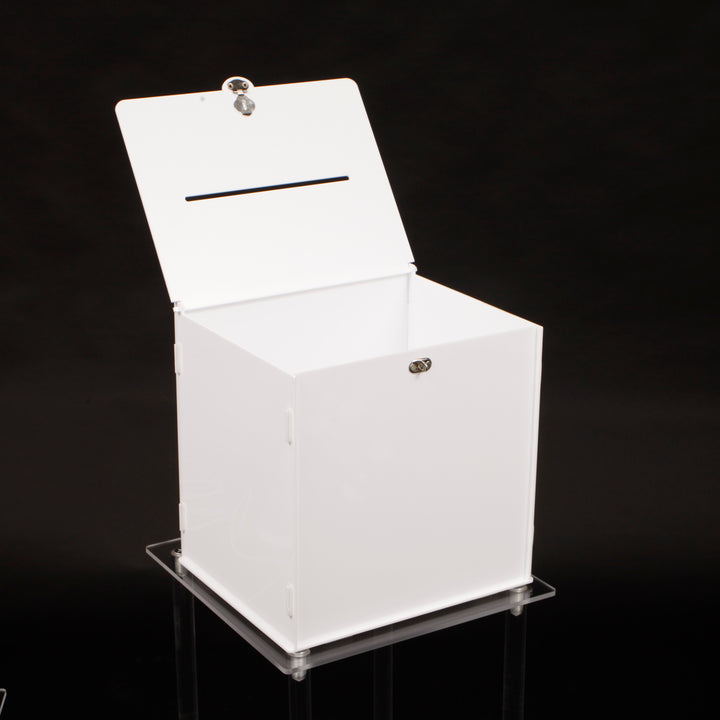 White Acrylic Wishing Well Wedding Card Box open lid