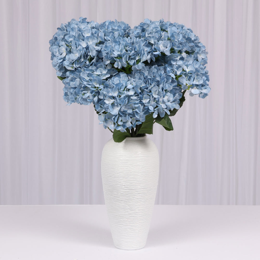 Artificial Hydrangea - Light Blue, bunch of 12 in white vase