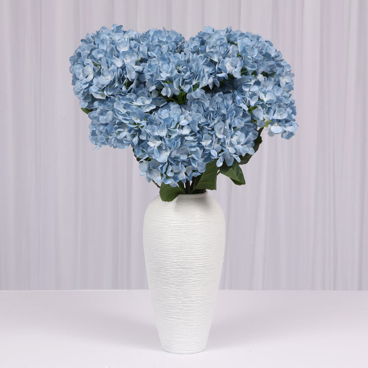 Artificial Hydrangea - Light Blue, bunch of 12 in white vase