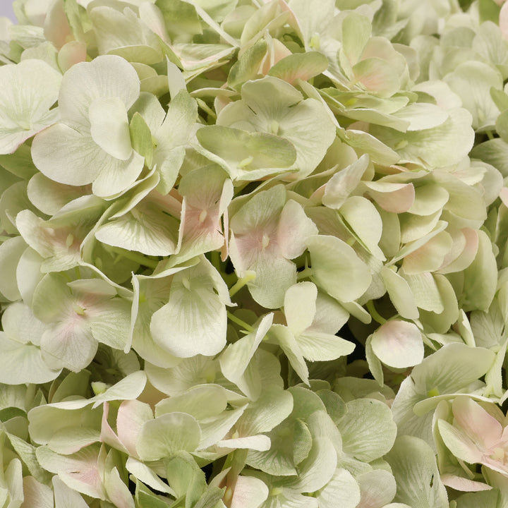 Artificial Hydrangea - Light Green, close up of flower head
