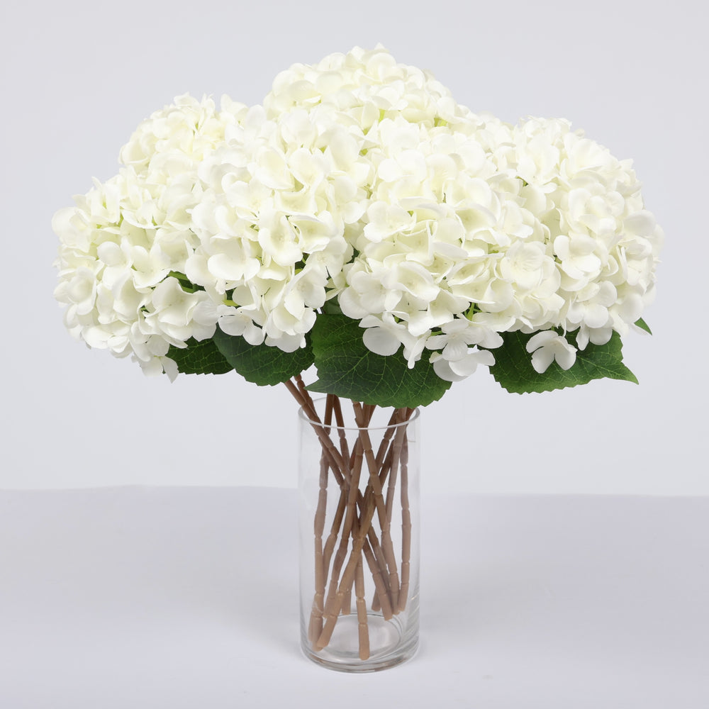Artificial Hydrangea - White, bunch of 10 in vase