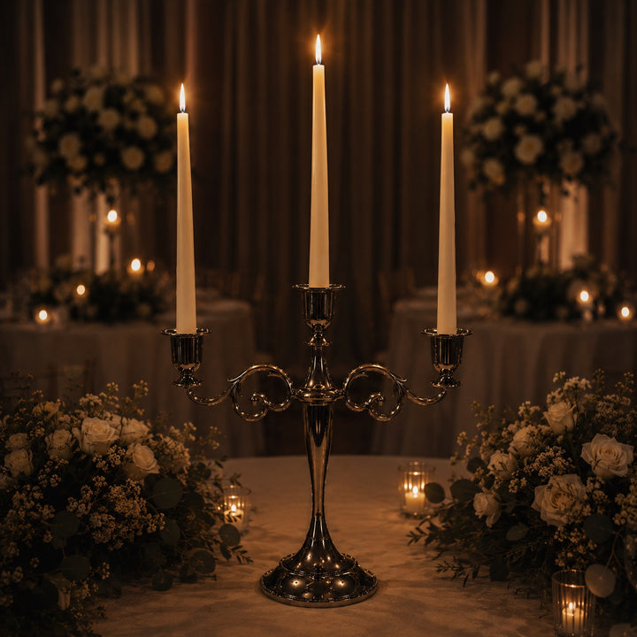 3 Arm Antique Candelabra - Black Silver (26cm)