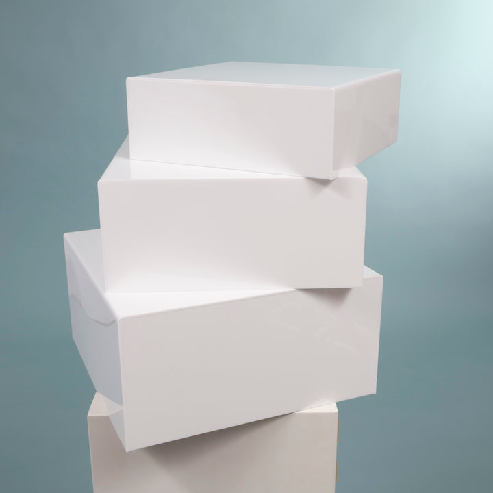 Acrylic Cube Table Riser Set - White (3pc) piled