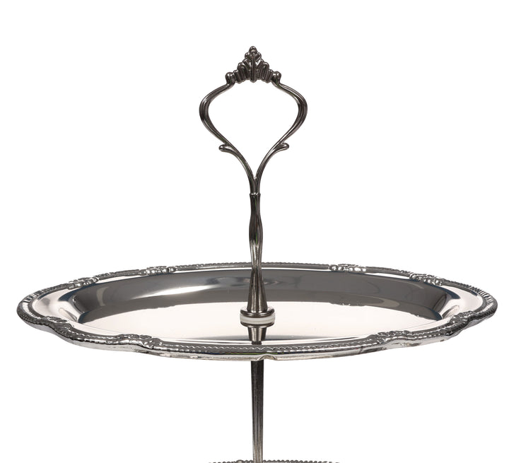 Antique Metal 3 Tier Cake Stand - Silver Close Up Top