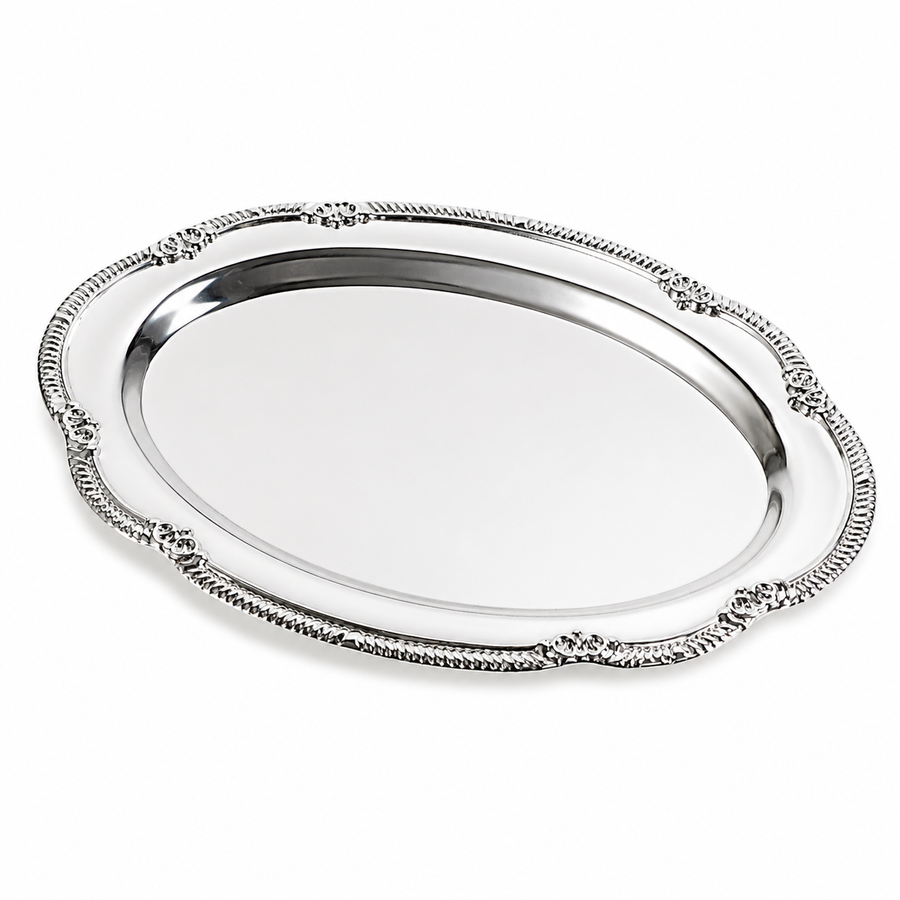 Antique Metal Serving Tray - Silver (28cm)