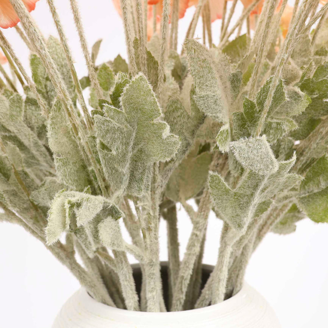 Artificial Poppy - Peach leaves and stem close up