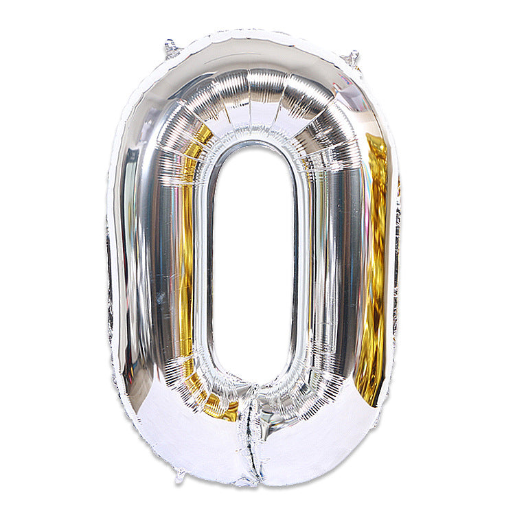 Large Foil Balloon Number 0 - Metallic Silver