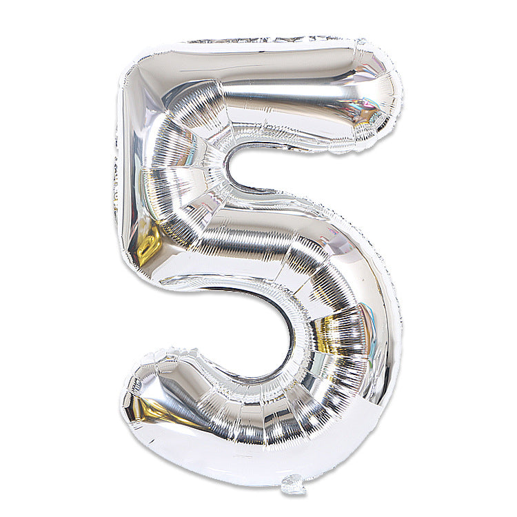 Large Foil Balloon Number 5 - Metallic Silver