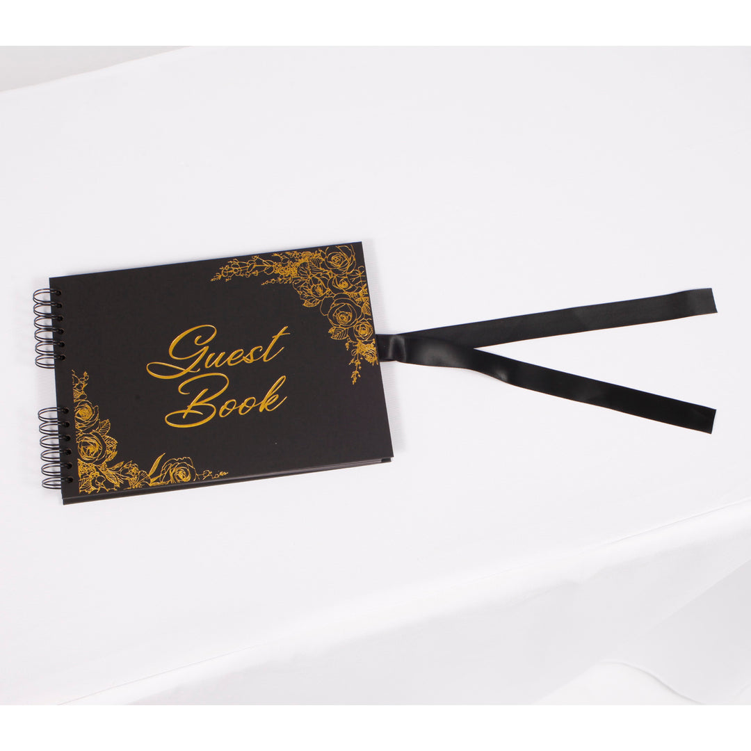 Guest Book - Metallic Gold Font On Black Cover. Guest book only