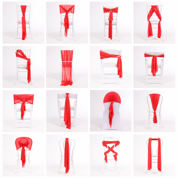Sheer Stretch Crepe Chiffon Chair Sashes - Red