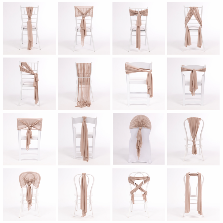 Sheer Stretch Crepe Chiffon Chair Sashes - Taupe