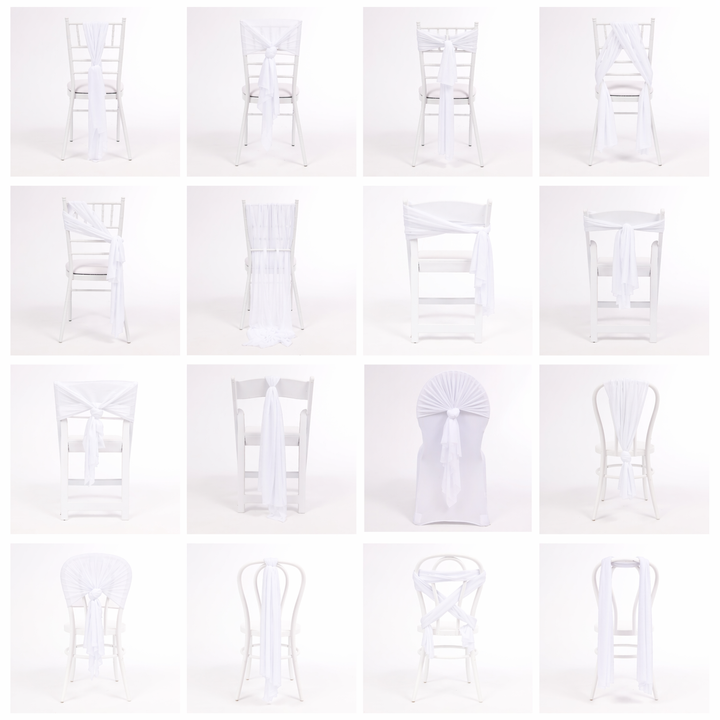 Sheer Stretch Crepe Chiffon Chair Sashes - White
