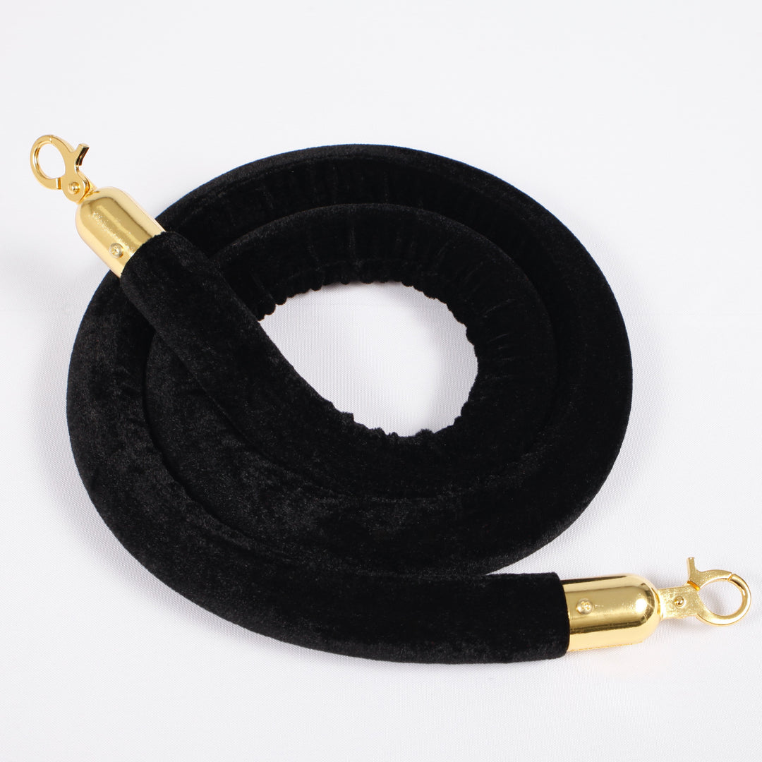 Bollard Velvet Rope - Black (Gold Clips)