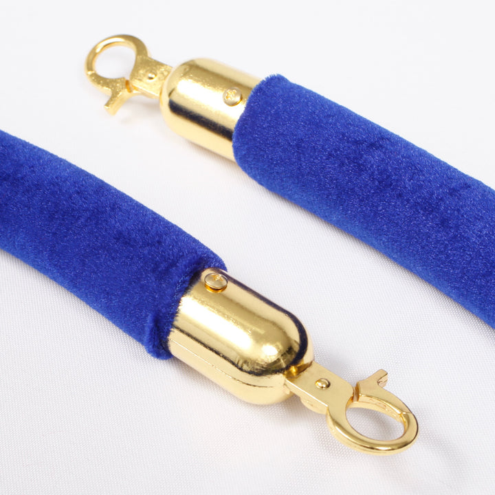 Bollard Velvet Rope - Blue (Gold Clips), close up of clips