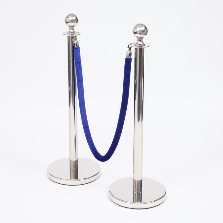 Bollard Velvet Rope - Blue (Silver Clips), rope on bollard set