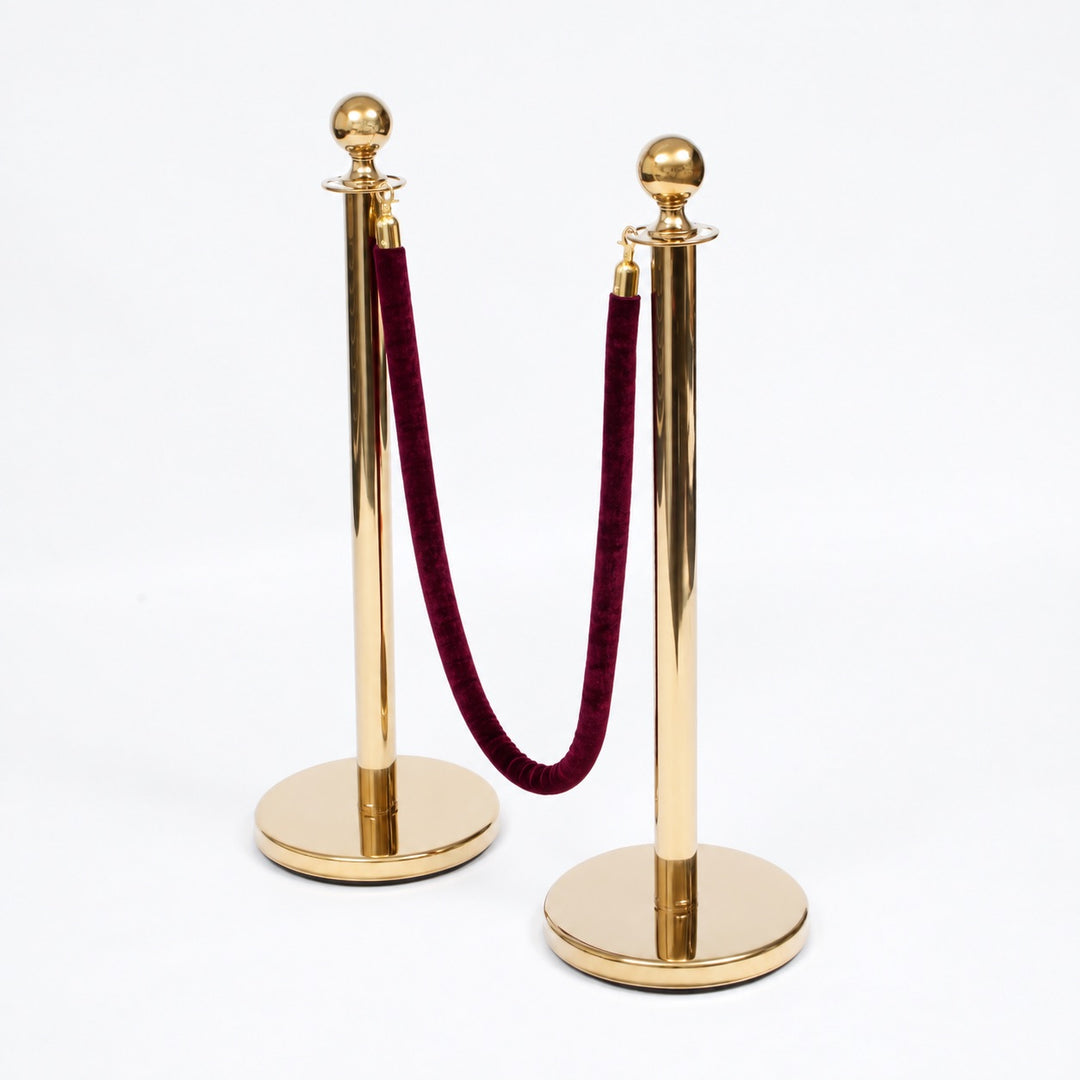 Bollard Velvet Rope - Burgundy (Gold Clips)