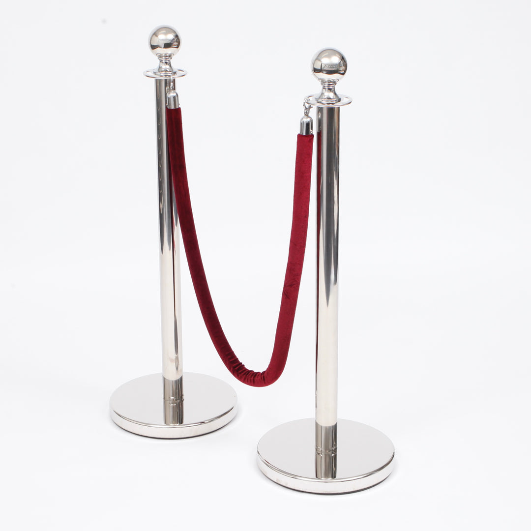 Bollard Velvet Rope - Burgundy (Silver Clips), rope on bollard set