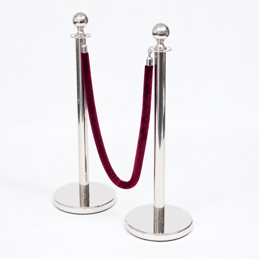 Bollard Velvet Rope - Burgundy (Silver Clips)