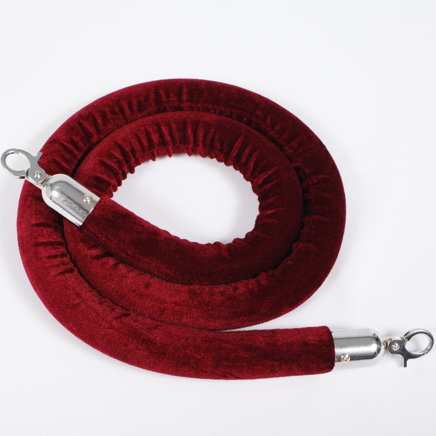 Bollard Velvet Rope - Burgundy (Silver Clips)