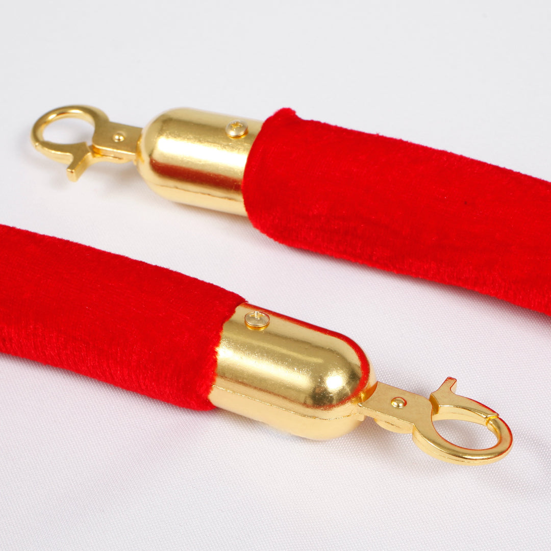 Bollard Velvet Rope - Red (Gold Clips), close up of clips