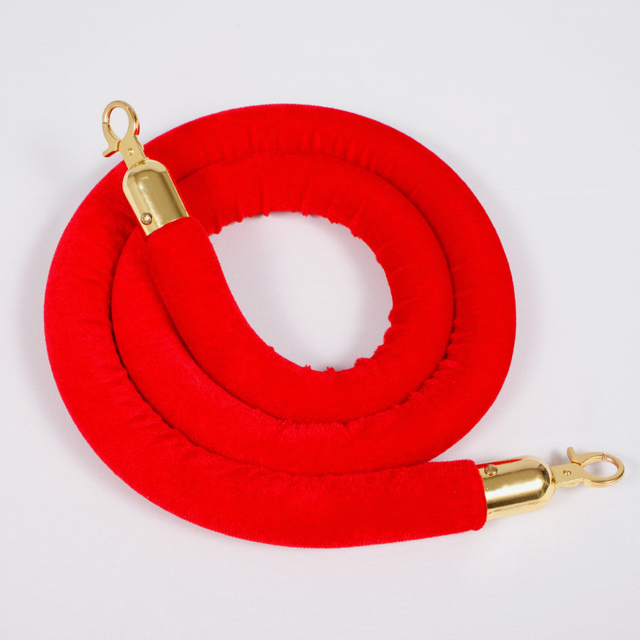 Bollard Velvet Rope - Red (Gold Clips)