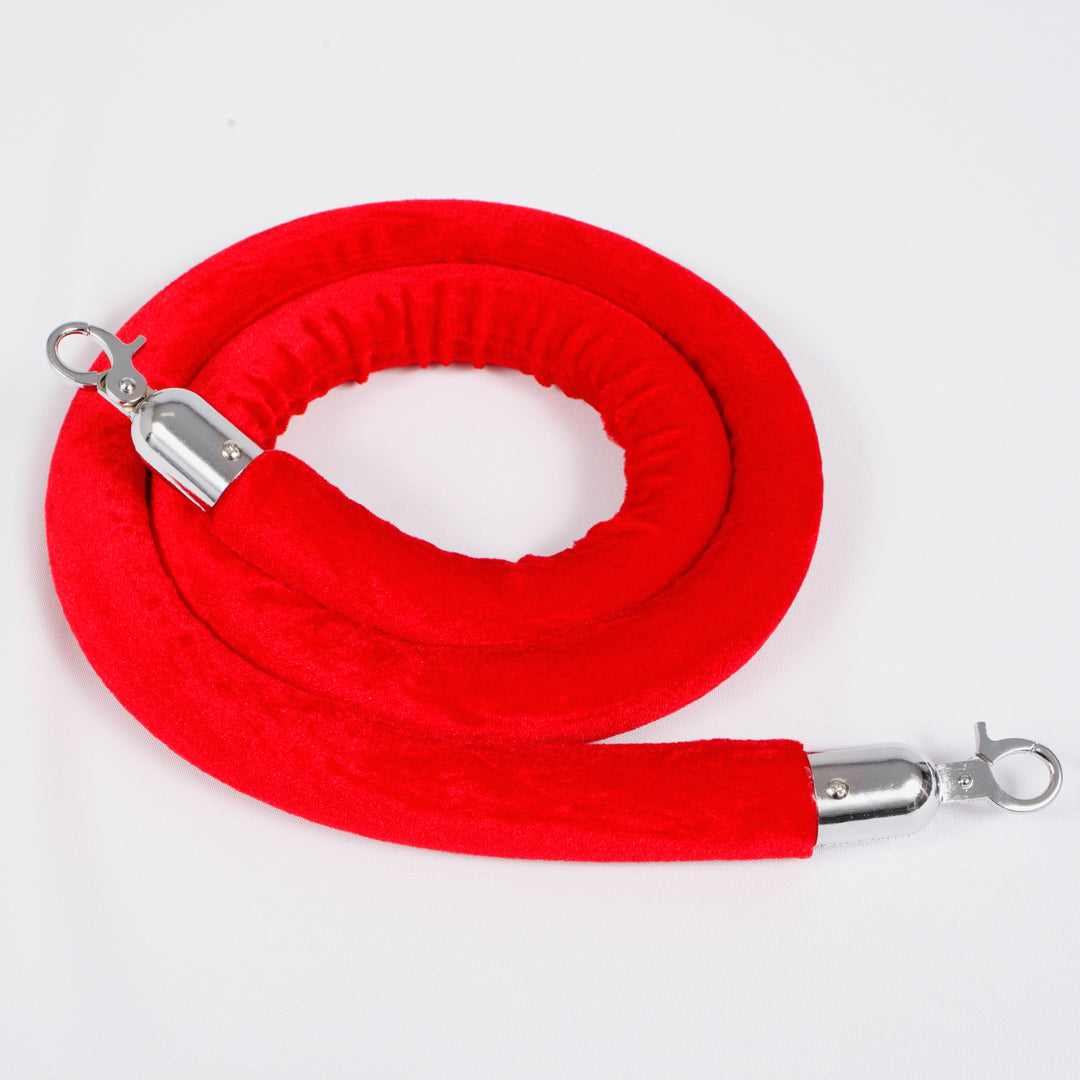 Bollard Velvet Rope - Red (Silver Clips)