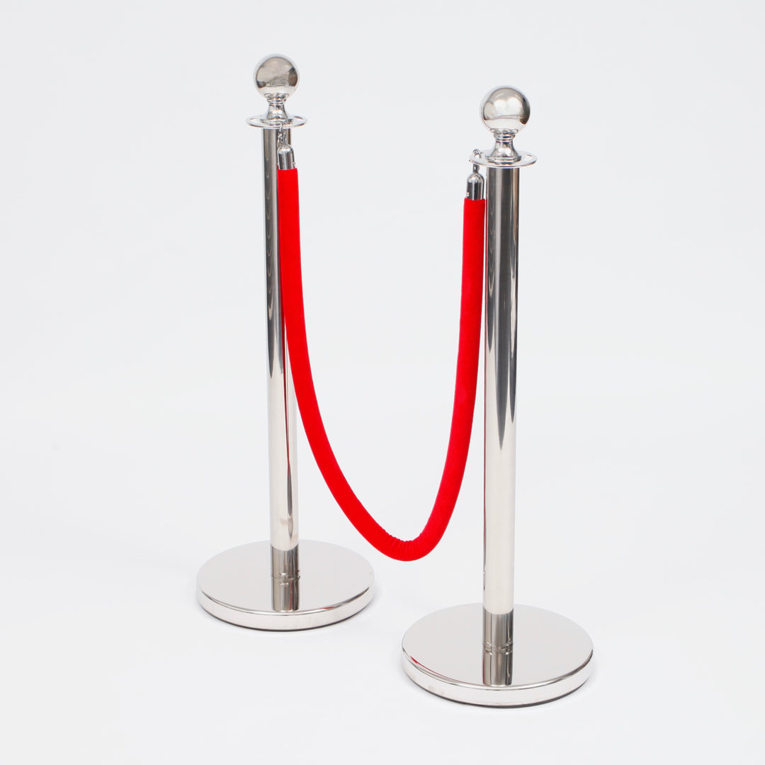 Bollard Velvet Rope - Red (Silver Clips), rope on bollard set