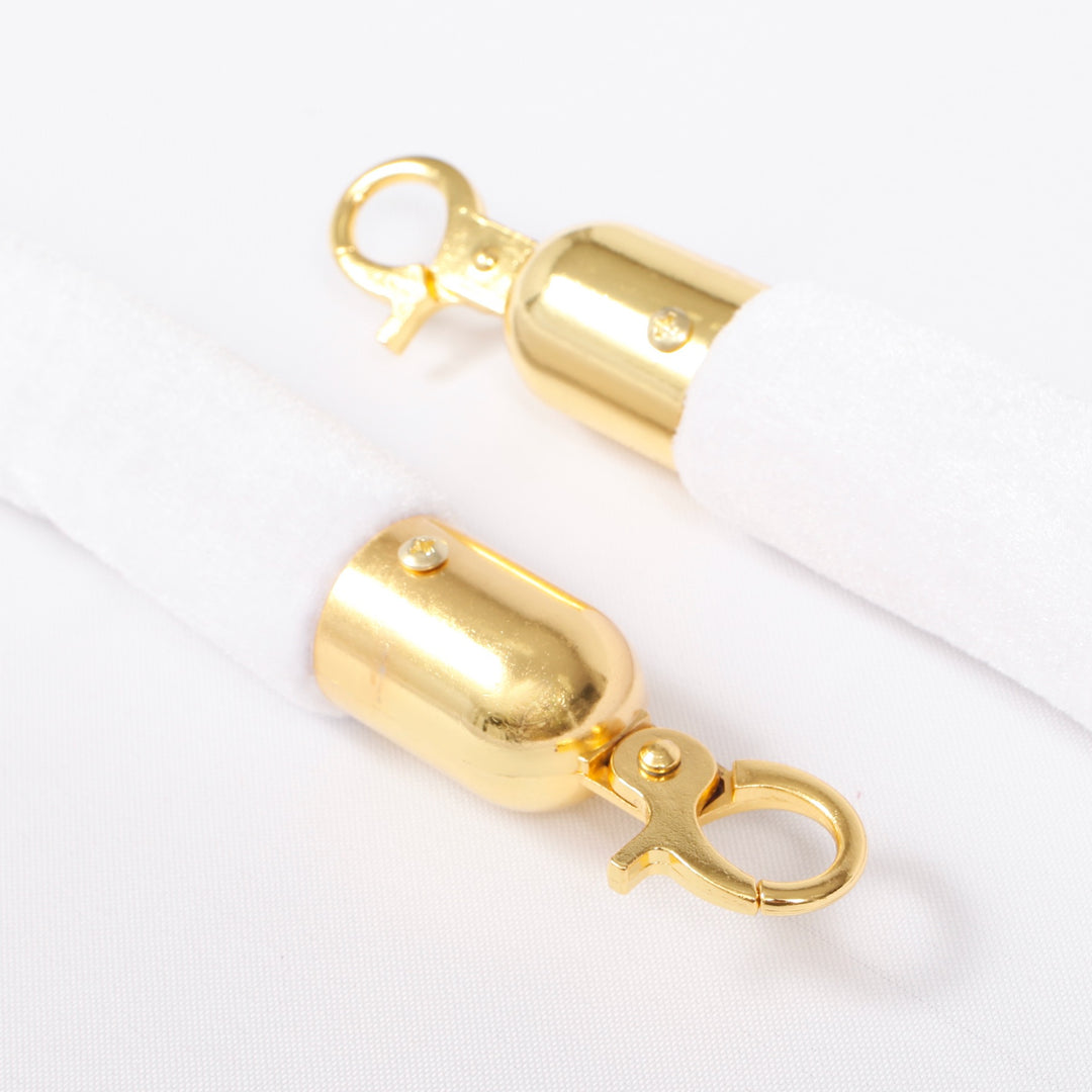 Bollard Velvet Rope - White (Gold Clips), close up of clips