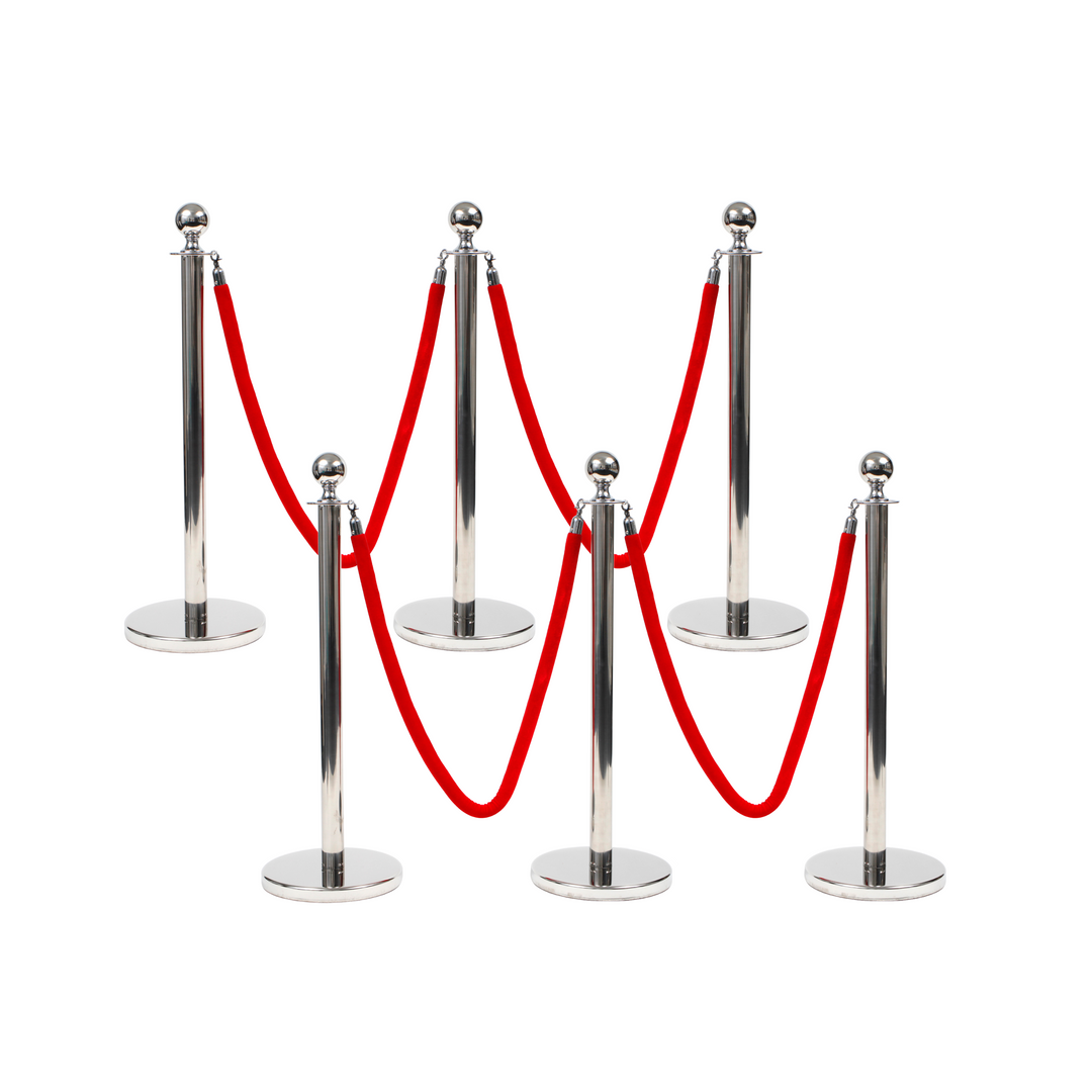 Silver Bollard & Velvet Red Rope Value Package (2 x 2m lengths)