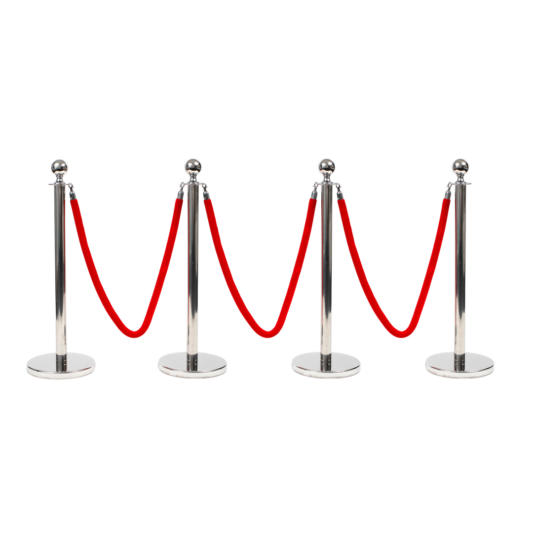 Silver Bollard & Velvet Red Rope Value Package (4.5m length)