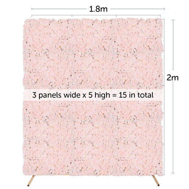 Flower wall combo measurements 1.8m wide by 2m high uses 15 flower panels
